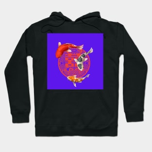 Double Happiness Koi Fish Deep Purple with Red Symbol - Hong Kong Retro Hoodie